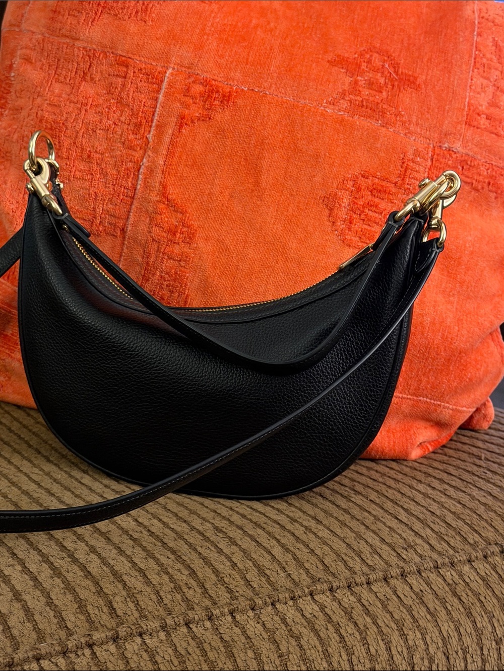 Coach Black Pebbled Leather Crescent Shoulder Bag with Gold Hardware - Picture 2 of 7
